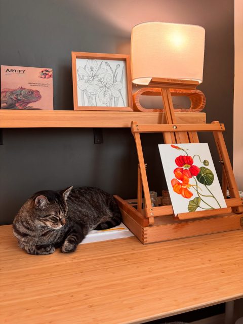Behind the scenes at Marigold Conspiracy, plus sneak peak of a new(ish) design. #marigoldconspiracy #artcats #catmanagers #artproduction